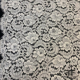 Floral and Scalloped French Chantilly Lace with Light Cording - Cream