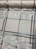 Famous NYC Designer Italian Terracotta Vine Printed Fine Silk Faille Panel - Grey/Beige