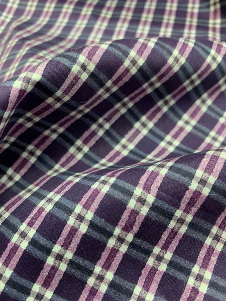 Hot 5 yards - Square Plaid Twill Weave Shirting- Plum and White