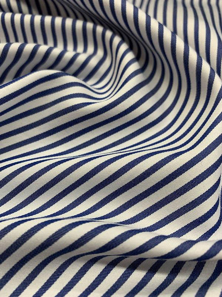 Italian Striped Cotton Shirting - Blue / White