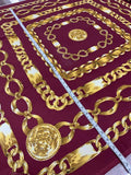 Oversize Chain Printed Silk Georgette Panel - Maroon / Gold