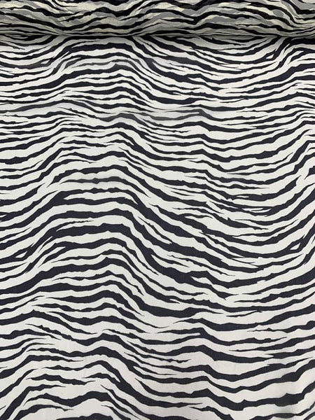 Zebra Printed Silk Chiffon - Black / Light Ivory