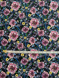 Italian Floral Printed Stretch Viscose Jersey Knit - Black / Blue / Magenta / Yellow