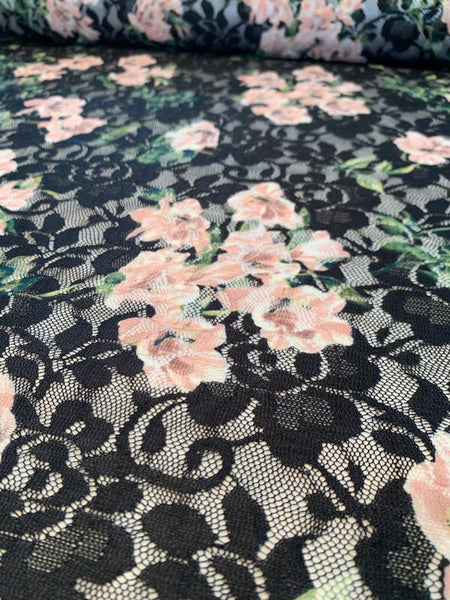 Black Floral Lace, Fabric By The Yard