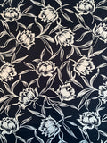 Ralph Lauren Floral Printed Italian Silk Crepe Back Satin - Black / Ivory