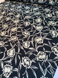 Ralph Lauren Floral Printed Italian Silk Crepe Back Satin - Black / Ivory