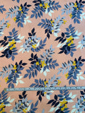 Leaf Bouquet Printed Silk Habotai - Peachy Pink / Dusty Blue / Navy / Yellow