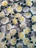 Romantic Floral Printed Silk Twill - Yellow / Grey / Green