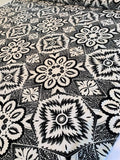 Bold Floral Mosaic Printed Stretch Linen-Weave Cotton - Black / White