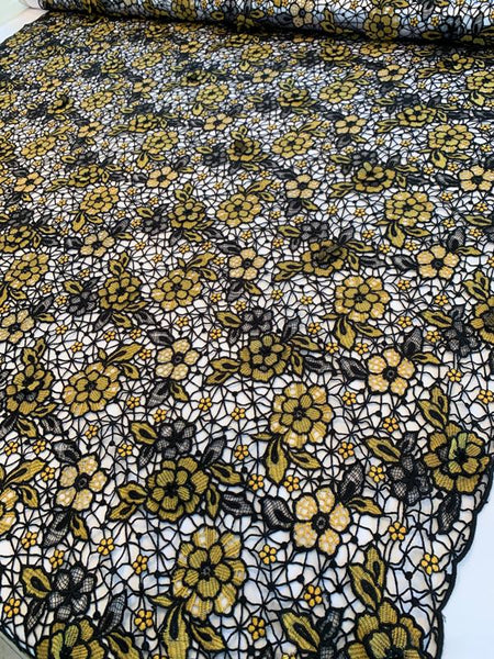Sunshine Yellow Floral Guipure Lace Fabric