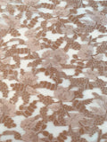 Floral Design Woven on Polyester Organza - Light Taupe / White