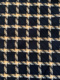 Italian Windowpane Pattern Virgin Wool Tweed - Black / Orange / Off-White