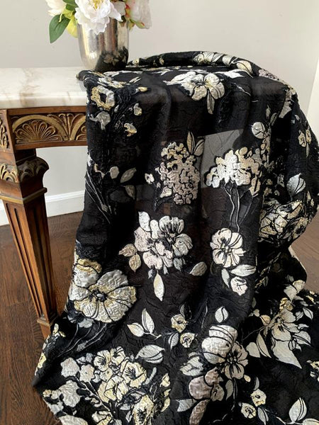 Vivaldi GOLD BLACK Rose Floral Pattern Full Sequin Tulle Mesh Lace / F –  Classic Modern Fabrics