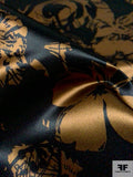 Luxurious Floral Printed Polyester Satin - Golden-Bronze / Black