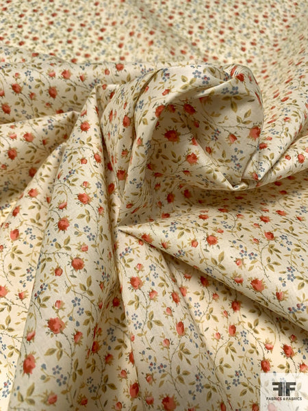 Italian Ditsy Floral Printed Cotton Lawn - Moss Green / Evergreen / Baby  Blue - Fabric by the Yard