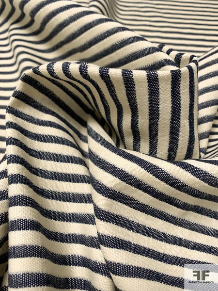 Novelty Horizontal Striped Cotton Denim - Navy/Cream | FABRICS