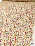 Delicate Floral Printed Silk Georgette - Eggnog / Magenta / Brown / Yellow