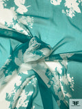 Large-Scale Floral Silhouette Printed Silk Chiffon - Ocean Green / Off-White