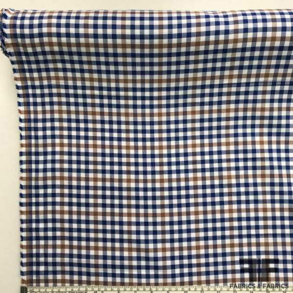 Navy/White/Blue Gingham Check Cotton Shirting - Fabrics & Fabrics