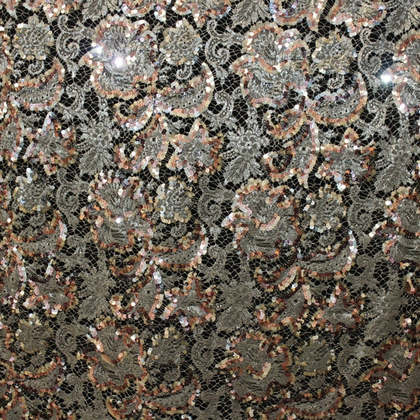 Silver/Pink Metallic Beaded Chantilly Lace Fabrics Fabrics