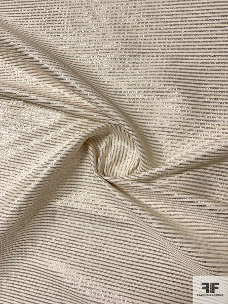 Cream/Silver Metallic Stripe Brocade - Fabrics & Fabrics