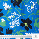 Floral Printed Silk Crepe De Chine -Blue/Green/Black