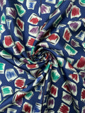 Playful Geometric Printed Vintage Fine Silk Twill Panel - Navy Blue / Purple / Green / Dark Red