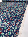 Playful Geometric Printed Vintage Fine Silk Twill Panel - Navy Blue / Purple / Green / Dark Red