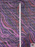 Italian Prabal Gurung Wavy Striations Printed Burnout Velvet - Purple / Dusty Pink / Merlot / Black