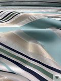 Satin and Lurex Striped Silk Organza - Seafoam / Navy / Soft Green / Silver