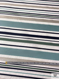 Satin and Lurex Striped Silk Organza - Seafoam / Navy / Soft Green / Silver