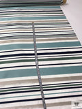 Satin and Lurex Striped Silk Organza - Seafoam / Navy / Soft Green / Silver