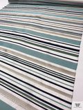 Satin and Lurex Striped Silk Organza - Seafoam / Navy / Soft Green / Silver