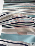 Satin and Lurex Striped Silk Organza - Seafoam / Navy / Soft Green / Silver