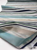 Satin and Lurex Striped Silk Organza - Seafoam / Navy / Soft Green / Silver