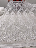 Marchesa Double-Scalloped Floral Vine Corded Bridal Lace - Silk White