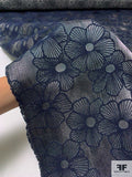 Floral Embroidered Brocade - Ash Dark Green / Navy / Grey