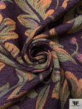 Leaf Blossom Tapestry-Look Brocade - Dark Purple / Greens / Turmeric / Red