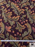 Leaf Blossom Tapestry-Look Brocade - Dark Purple / Greens / Turmeric / Red