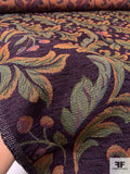 Leaf Blossom Tapestry-Look Brocade - Dark Purple / Greens / Turmeric / Red