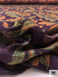 Leaf Blossom Tapestry-Look Brocade - Dark Purple / Greens / Turmeric / Red