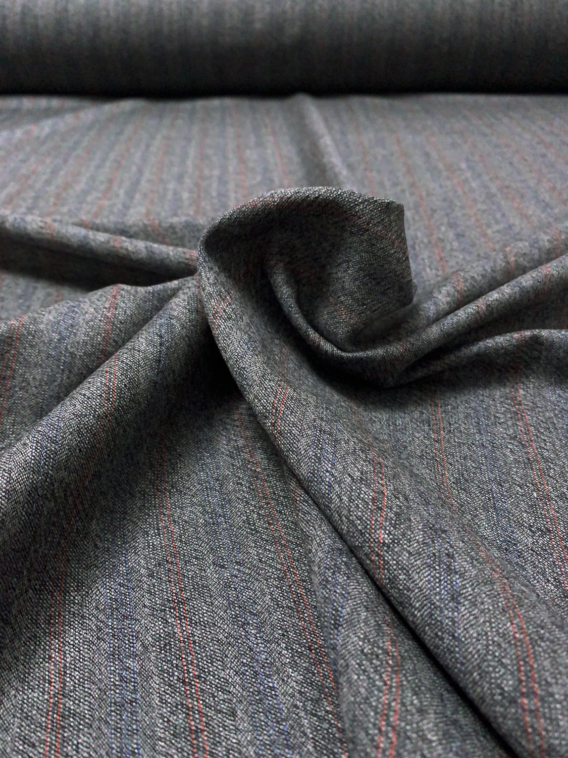 Vertical Striped Wool Suiting - Heather Grey / Orange / Periwinkle