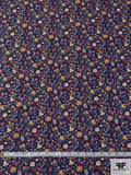 Italian Small Florals Printed Cotton Lawn - Navy-Purple / Ochre / Raspberry / Carolina Blue