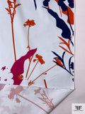 Italian Exotic Floral Silhouette Printed Fine Stretch Cotton Twill - Orange / Navy / Raspberry / Ice Off-White
