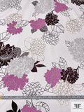 Made in Switzerland Hydrangea Printed Fine Cotton Twill - Orchid Pink / Dark Brown / White / Grey