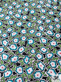 Made in Switzerland Playful Floral Printed Fine Cotton Sateen - Aquamarine / Lime Green / Black / Coral / White
