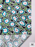 Made in Switzerland Playful Floral Printed Fine Cotton Sateen - Aquamarine / Lime Green / Black / Coral / White