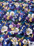 Made in Switzerland Calming Floral Printed Fine Sateen-Twill - Indigo Blues / Purple / Soft Yellow / Black