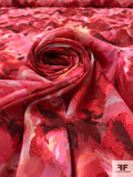 Made in Switzerland Painterly Floral Burnout and Printed Jacquard Cotton Voile - Reds / Pinks