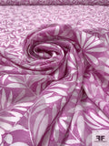 Made in Switzerland Floral Burnout and Leaf Stems Printed Jacquard Cotton Voile - Orchid Purple / White